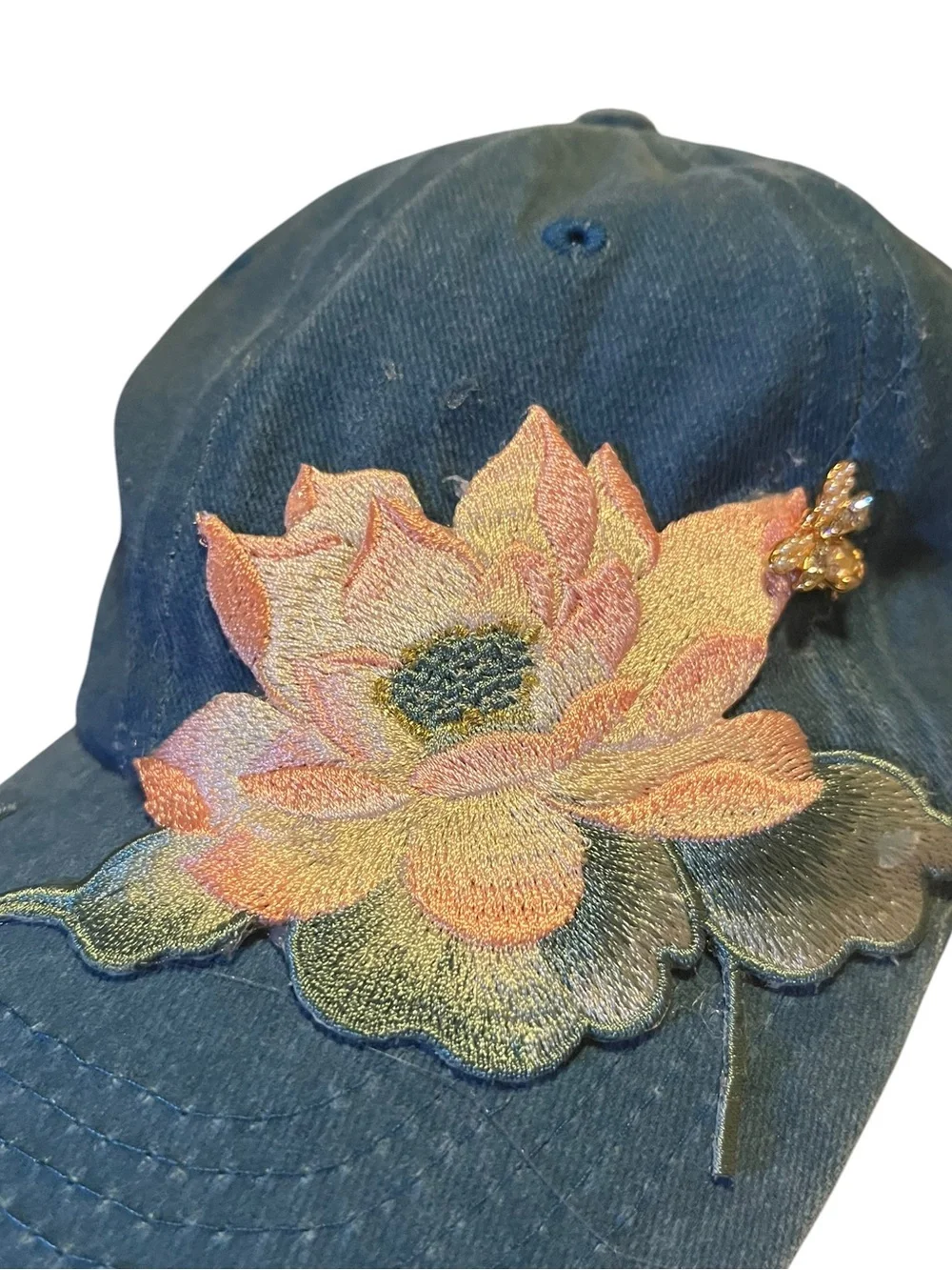 JAM Designs Blue Botanical Lotus & Butterfly Embellished Baseball Cap